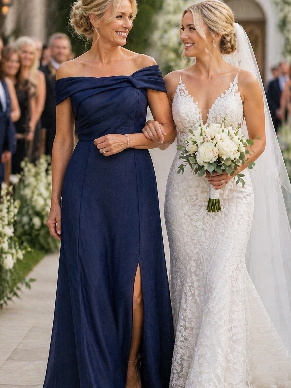 JS Collections Off-Shoulder Navy Formal Gown - Mother of Bride / Groom MSRP $300